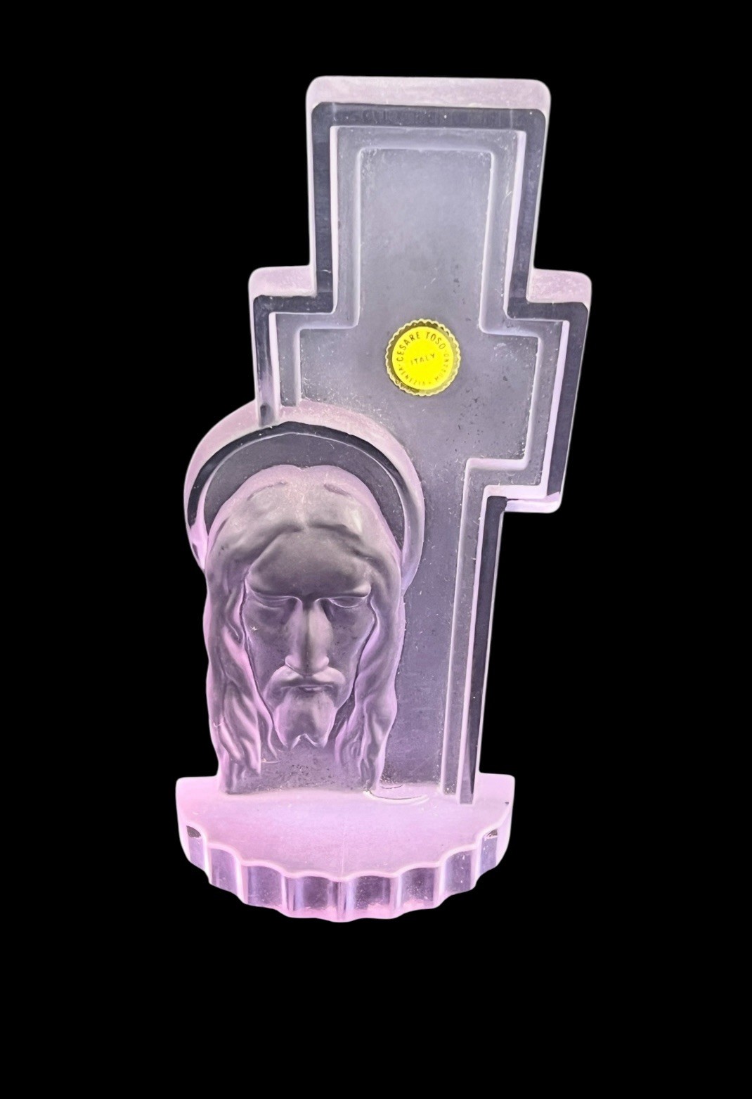 Cesare Toso Murano Crystal Jesus Christ Cross Sculpture Frosted Amethyst Sticker