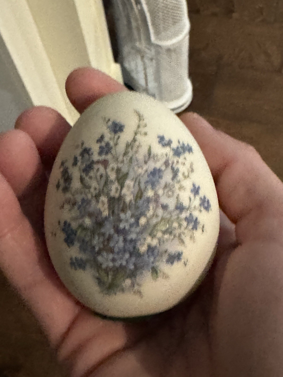 vintage hand-painted ceramic decorative egg pastel floral design