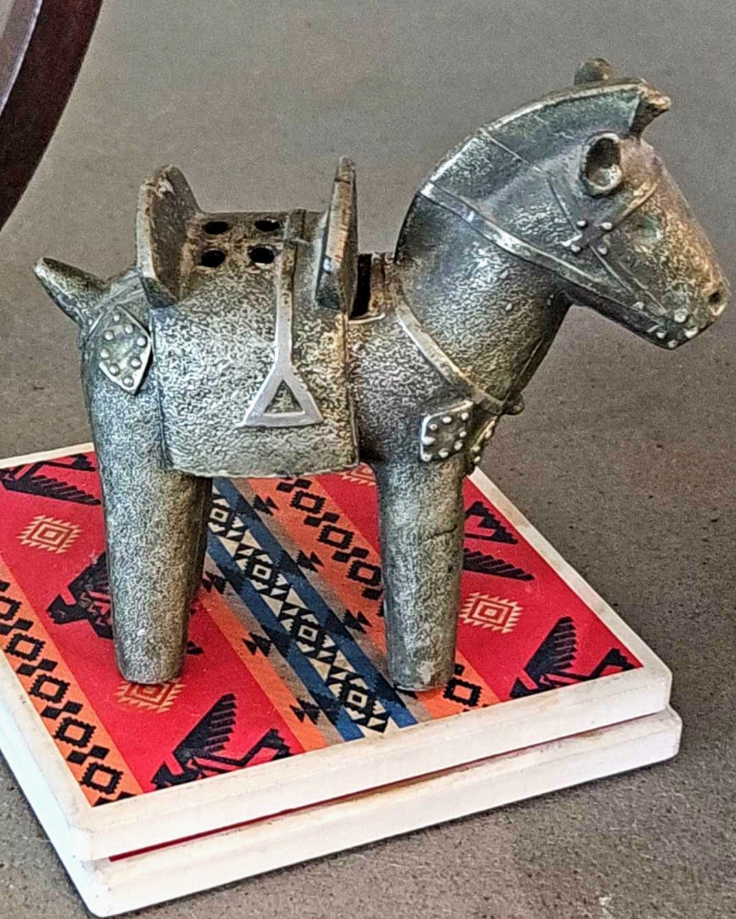 MCM Japanese Cast Metal Horse Toothpick Holder 3.75″ Marked, Removable Saddle
