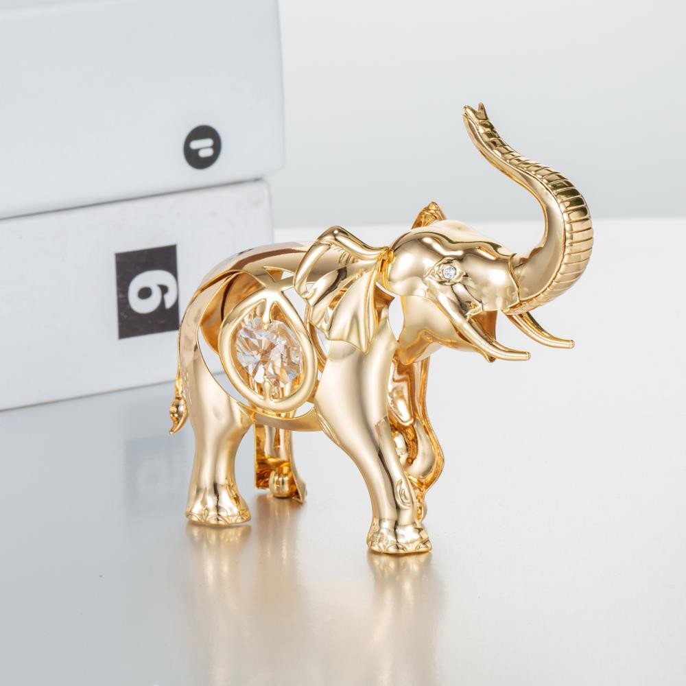 Matashi 24K Gold Plated Crystal Studded Elephant Figurine Ornament Gift Decor