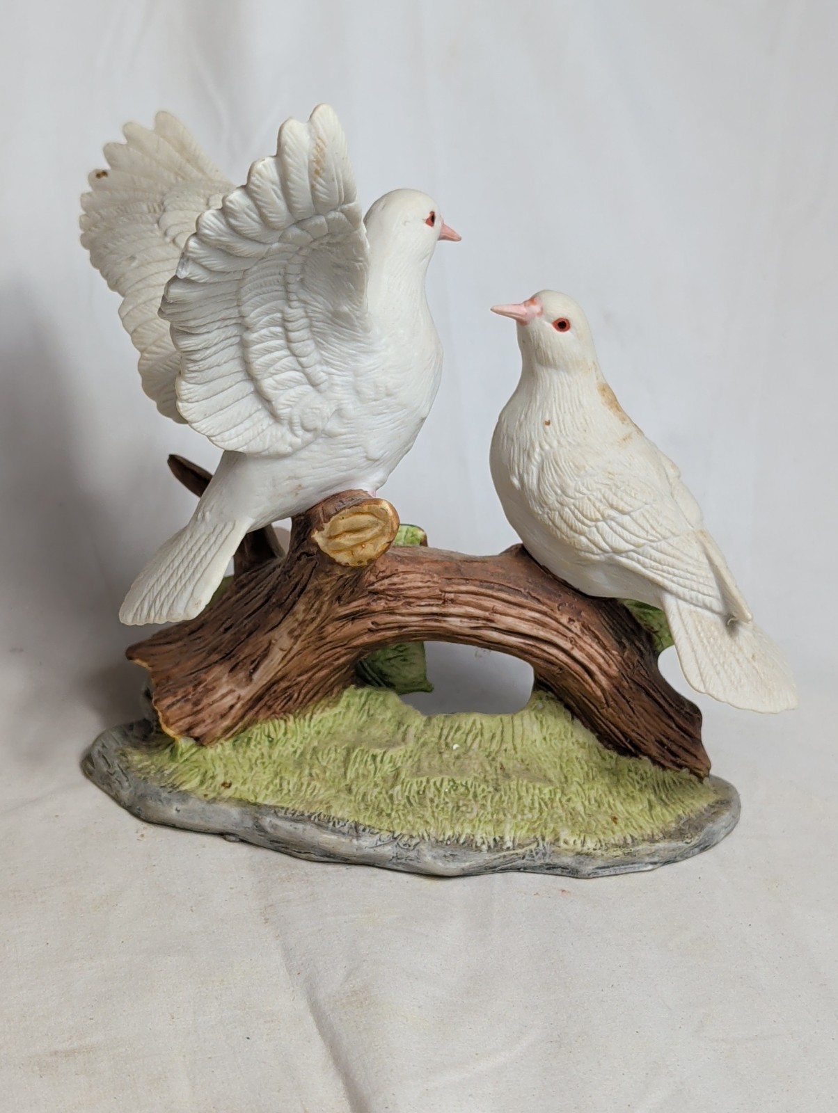 Vintage UCGC Bisque Porcelain Wings Of Love White Doves On Branch Roses Figurine
