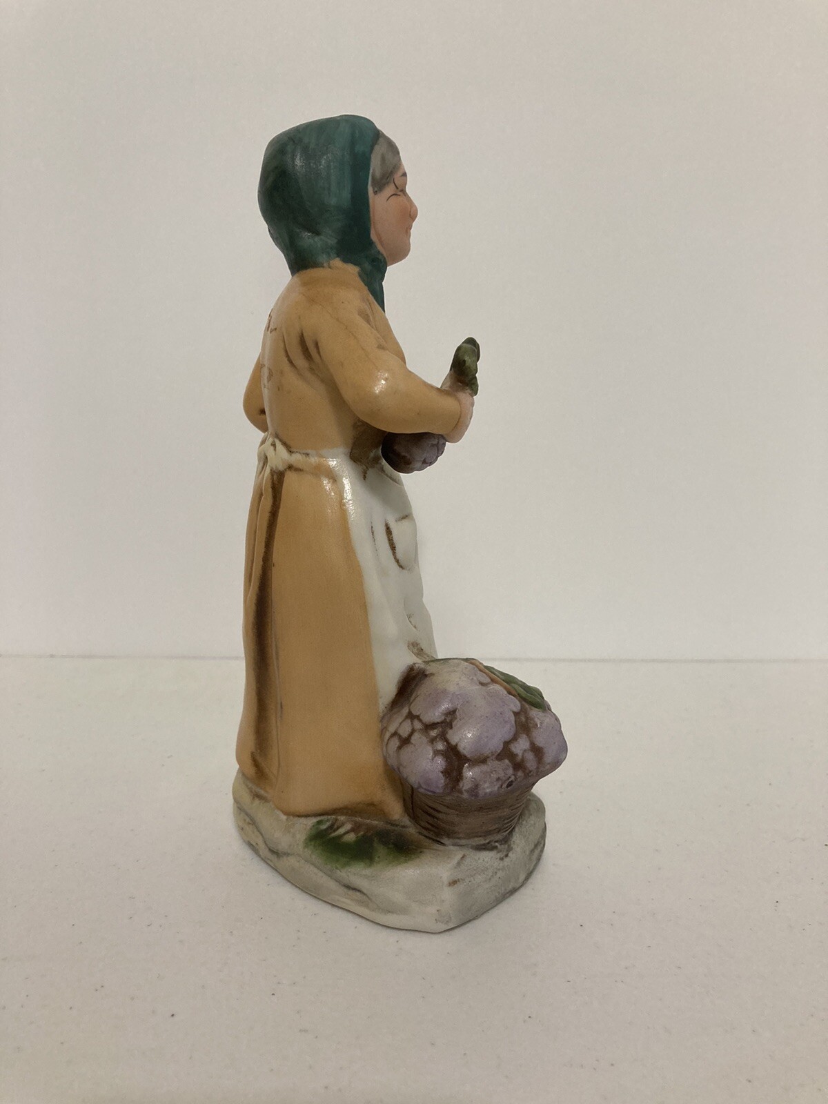Vintage Ceramic Statue Old Woman Grapes About 6 Inches Tall