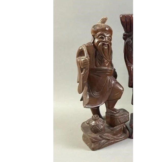 Vintage Hand Carved Wood Chinese Immortal Wise Man Figurine Statue 7.5″ Decor