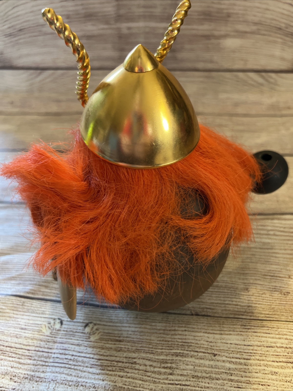 Mid Century Modern Wood And Orange Fur Viking Figure Denmark 8.5×8”