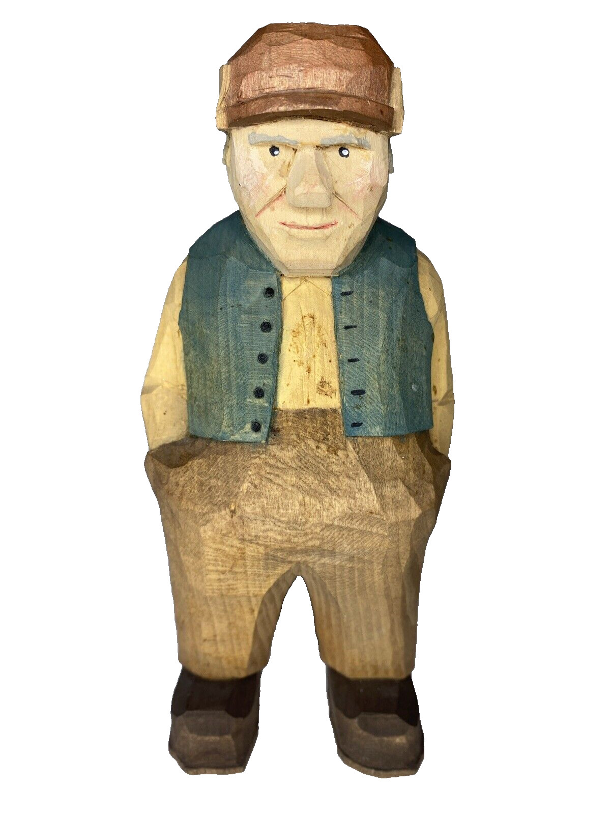Vintage Folk Art Hand Carved wood 7″ Man -Hunters Dad -Sean 1998 Original art