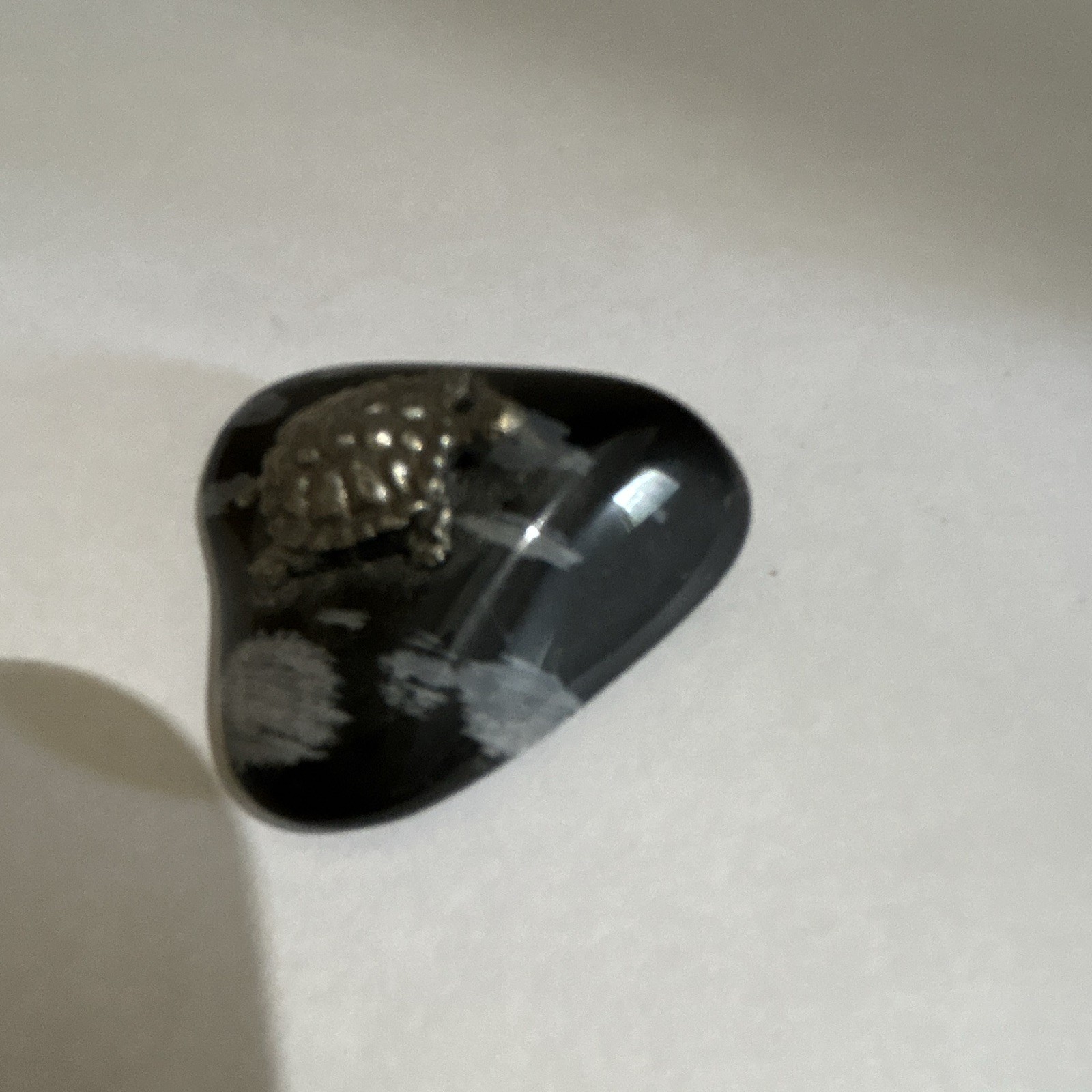 Snowflake Onyx stone w/ Silver-Tone Turtle, Stone/Metal