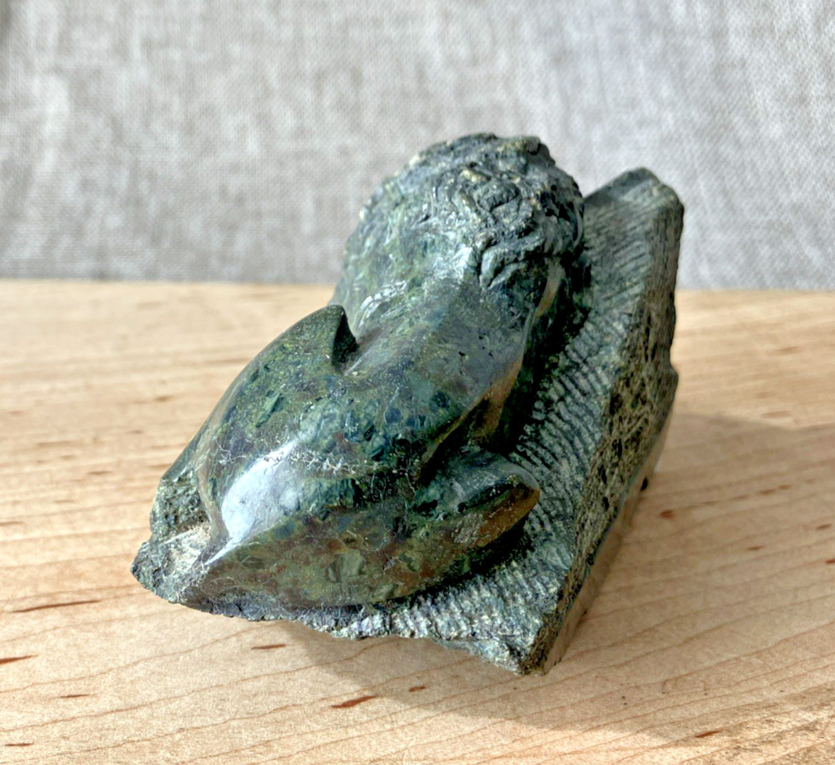 Carved Switzerland Lion of Lucerne, Green Stone (possibly serpentine or marble)