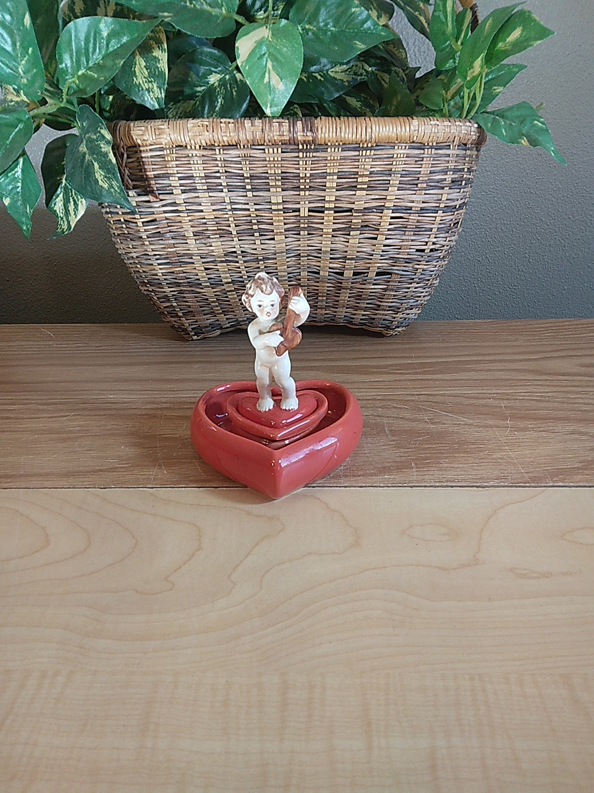 VTG Valentine’s Day Goebel Cupid Red Heart Figurine West Germany Love Porcelain