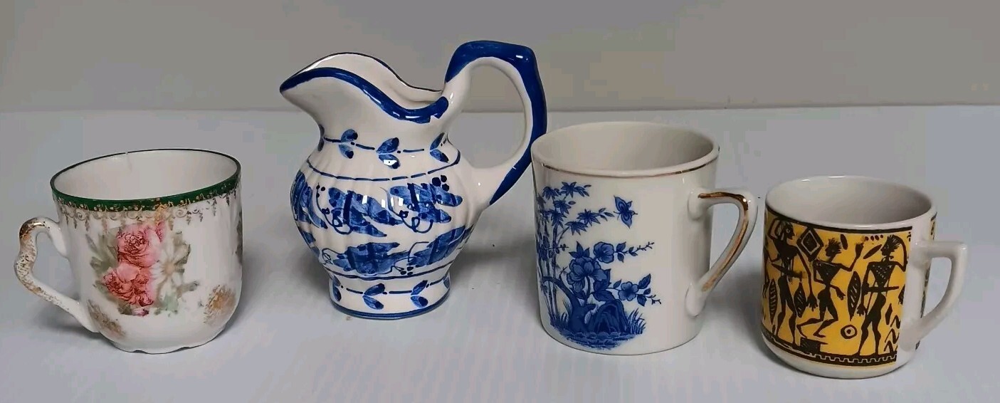 Lot 4 Assorted Vintage Miniatures Pitcher And 3 Cups- One Made In Greece