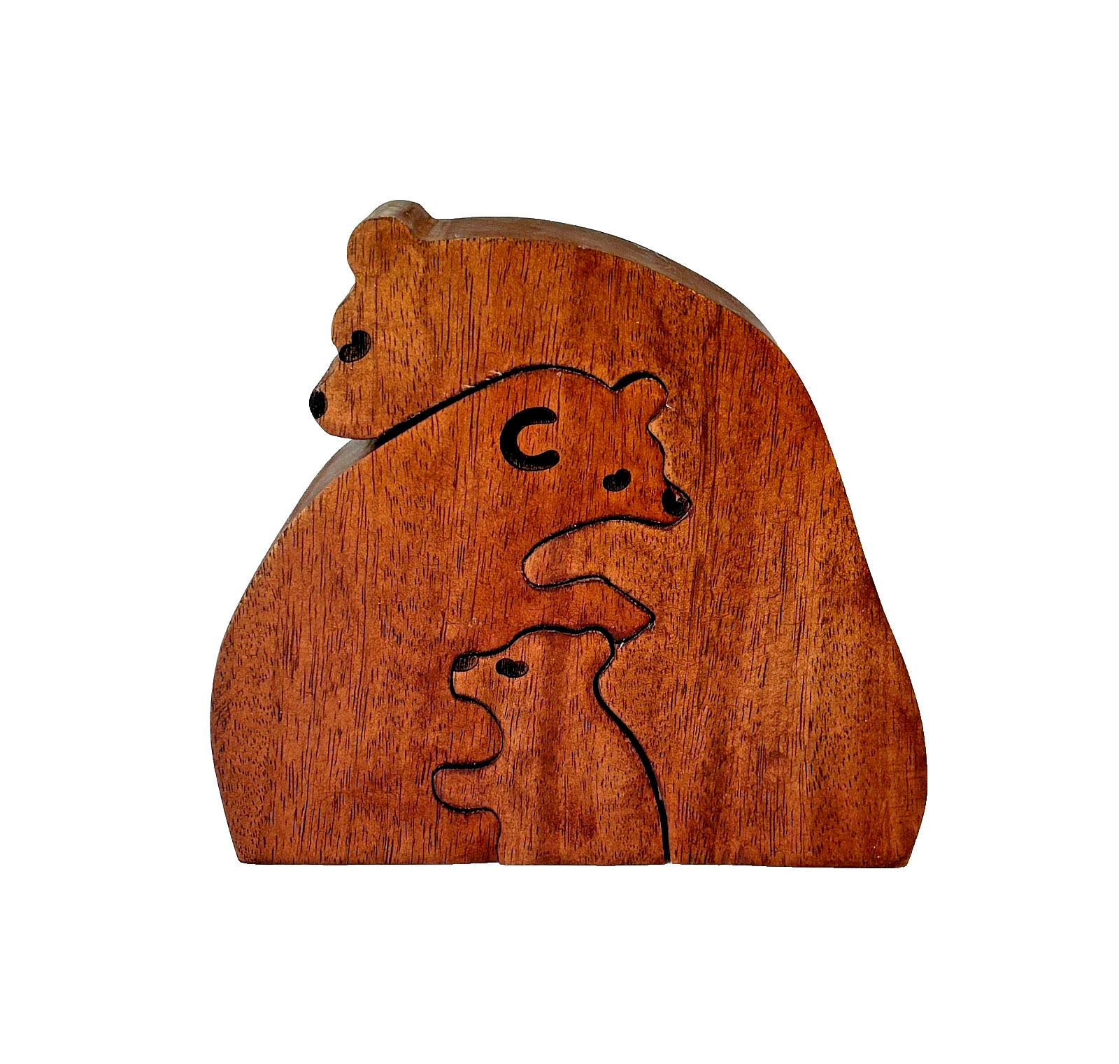 Chunky Carved Wooden Bear Family Puzzle Decor 6″ Wildlife Country Cub Hug Cuddle