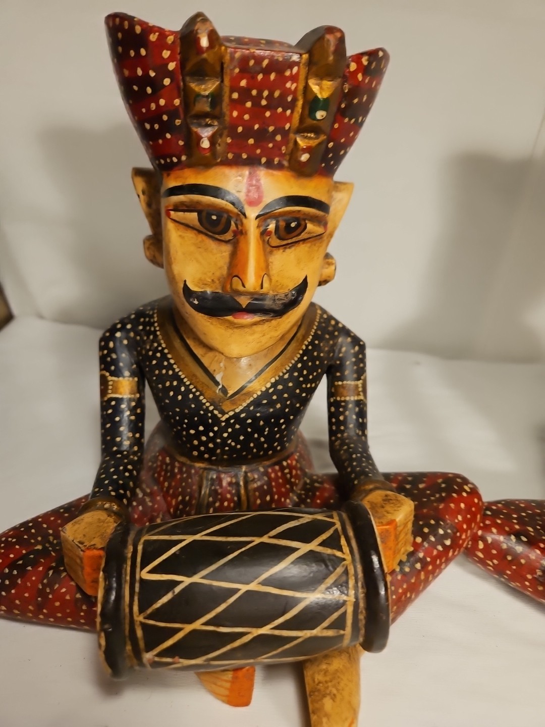 Pair of Vtg. Rajasthani Art Hand Carved Wooden Sitting Indian Musician Figurines