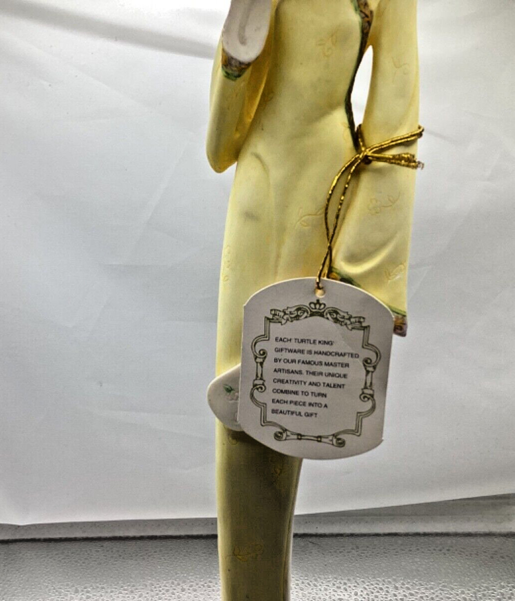 Turtle King Corp Asian Sitting Geisha Holding Fan Figurine 15” x 3” Sculpture