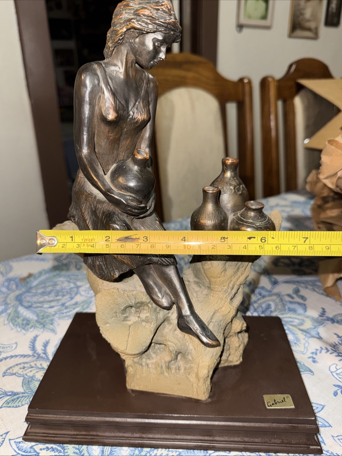 Vintage Bronze sculpture of a young girl who sits On a Tree Stump By-Gabriel