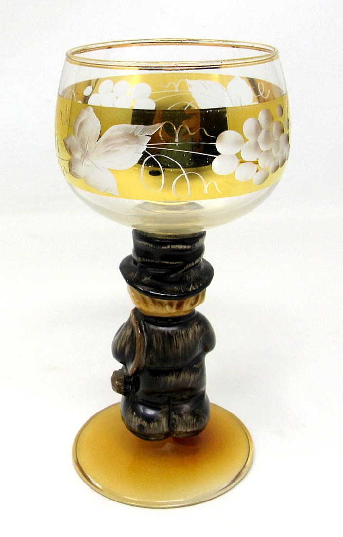 Chimney Sweep Wine Glass Goebel Bockling Porcelain 4oz Ladder Gold 6in Vintage