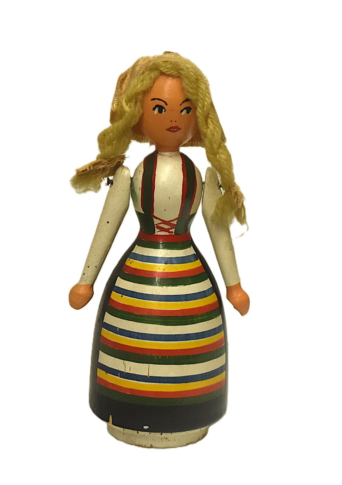 Vintage Swedish folk art wooden doll 343M
