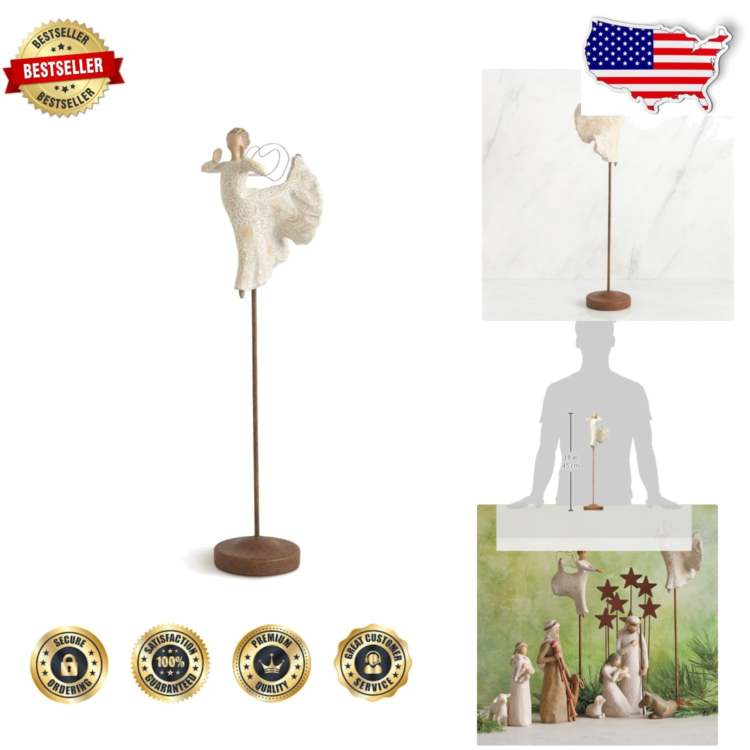 Song of Joy Angel Sculpture Hand-Painted Resin 9.8″ Elevated Nativity Display