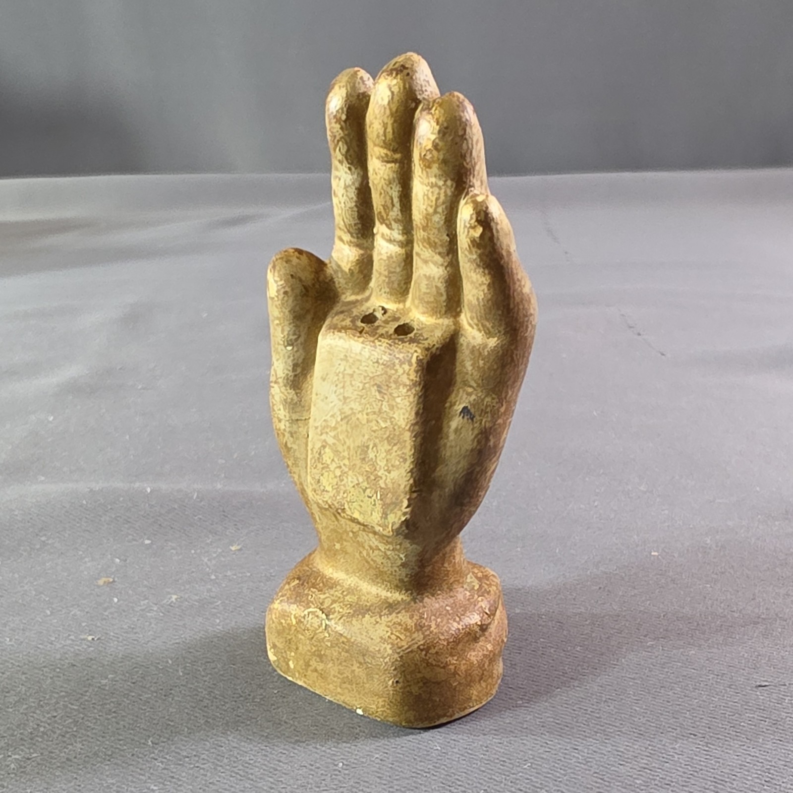 Gold-Tone Ceramic Praying Hands Religious Figurine Painted Finish 4 in Small