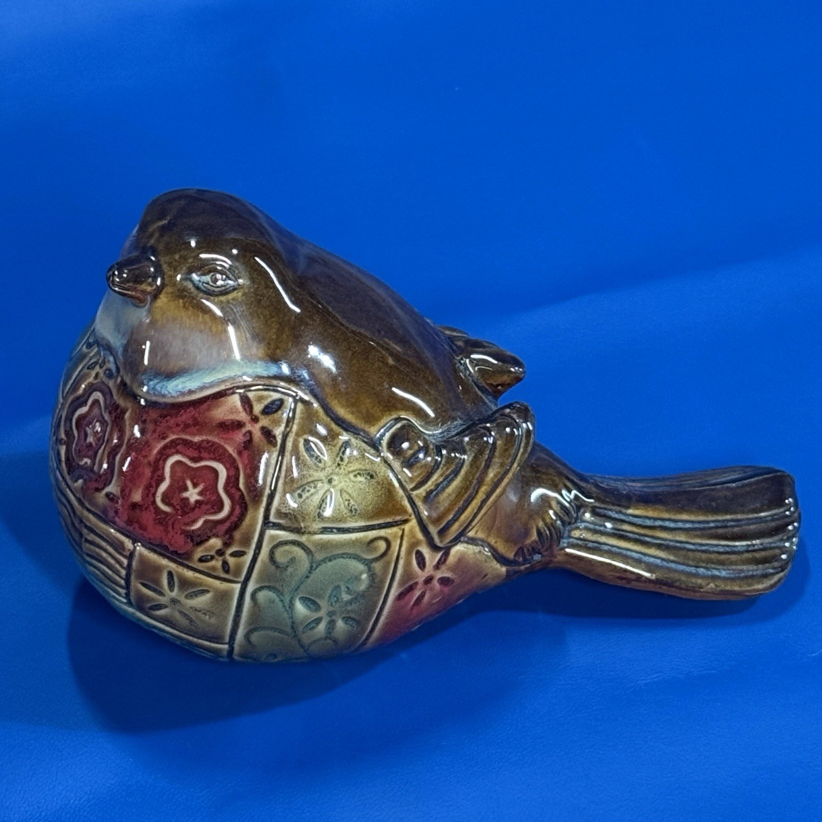 VINTAGE Bird Figurine Ceramic Multi Colored Patterned Glossy Italy