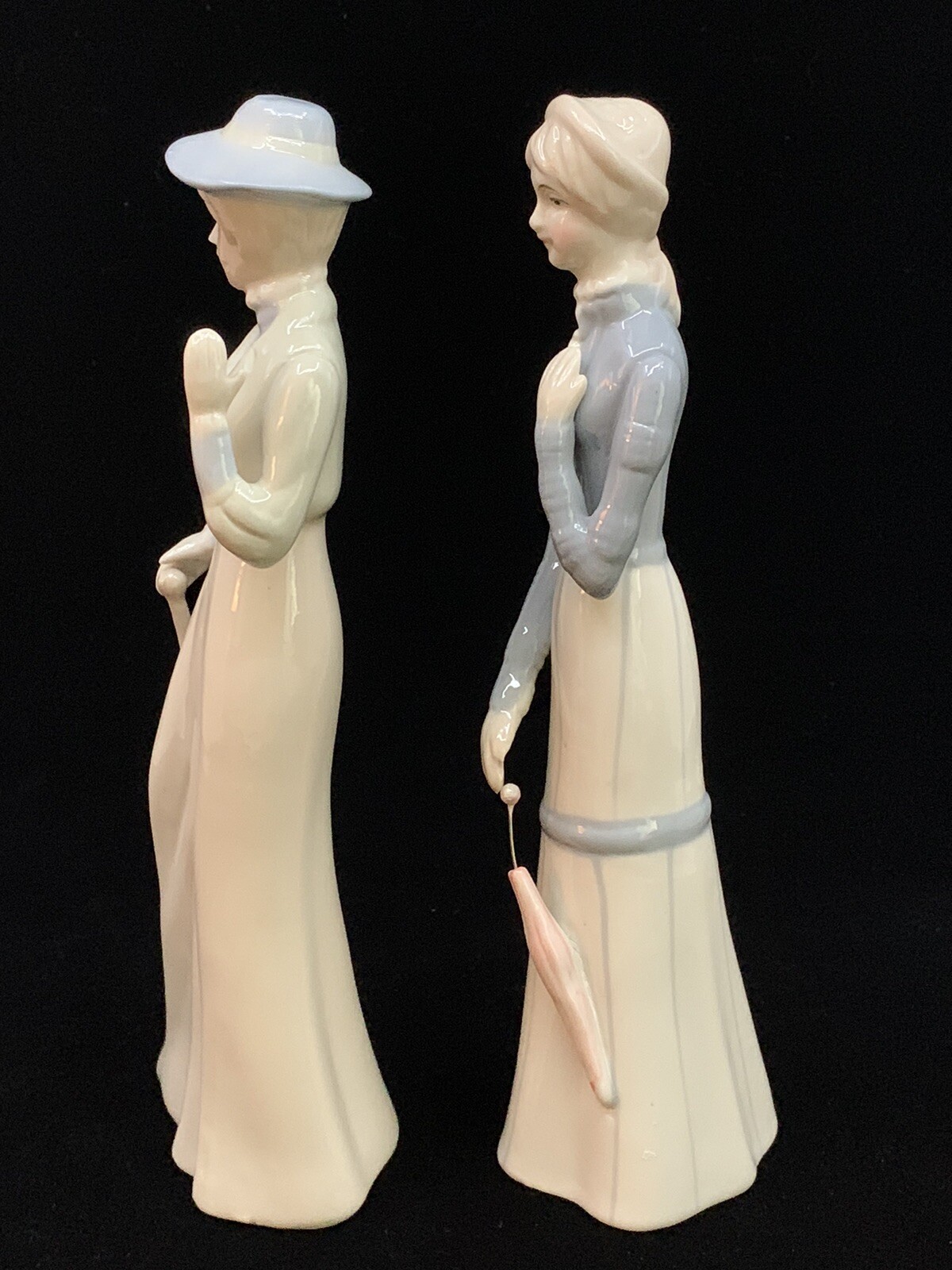 Set 2 Imcor Women Lady Woman Porcelain Figurines with Parasol Umbrella 8.25” Vtg