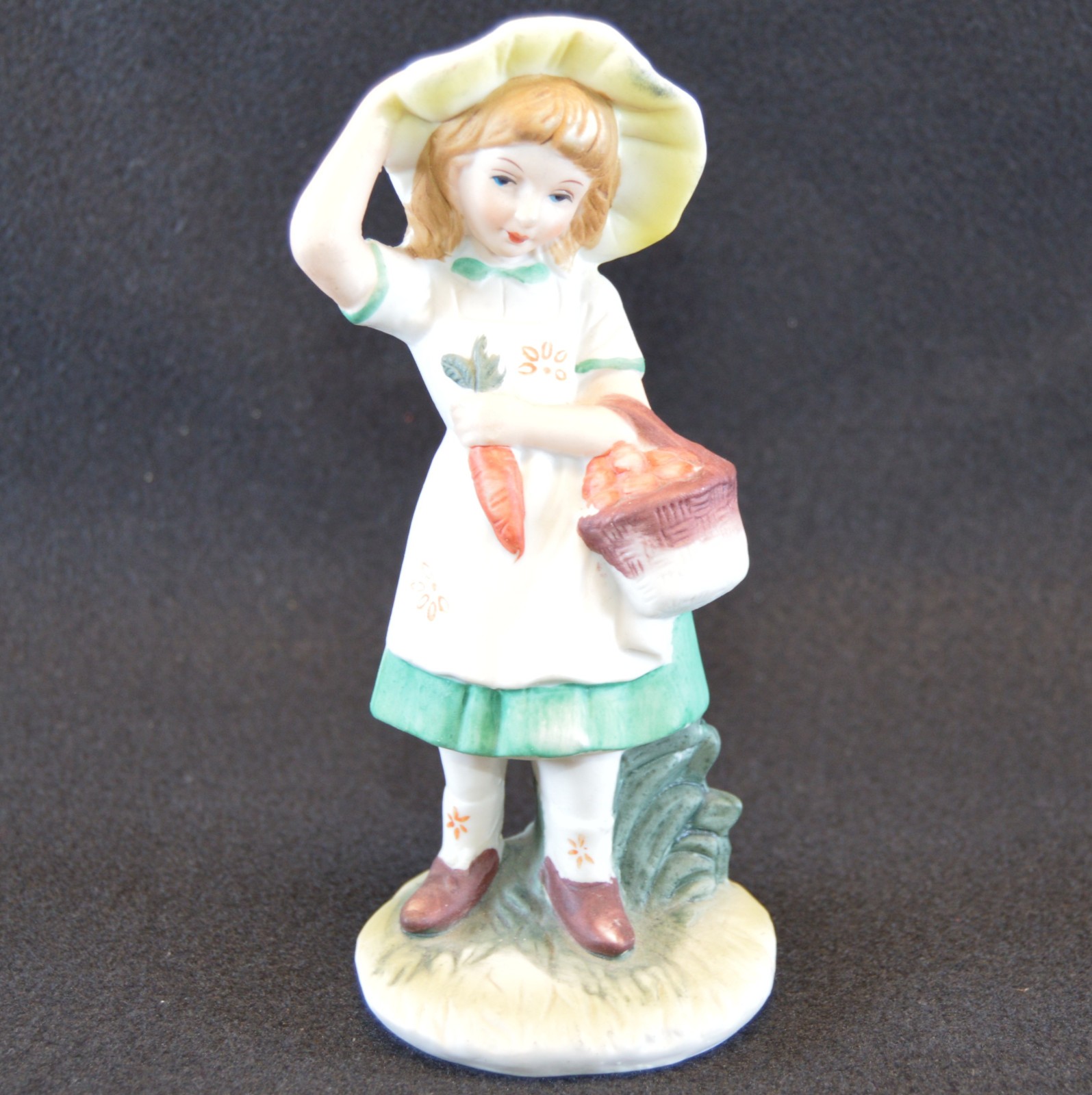 VTG Porcelain Brinn Girl w/Carrot & Basket Taiwan Matte Hand Painted Figurine