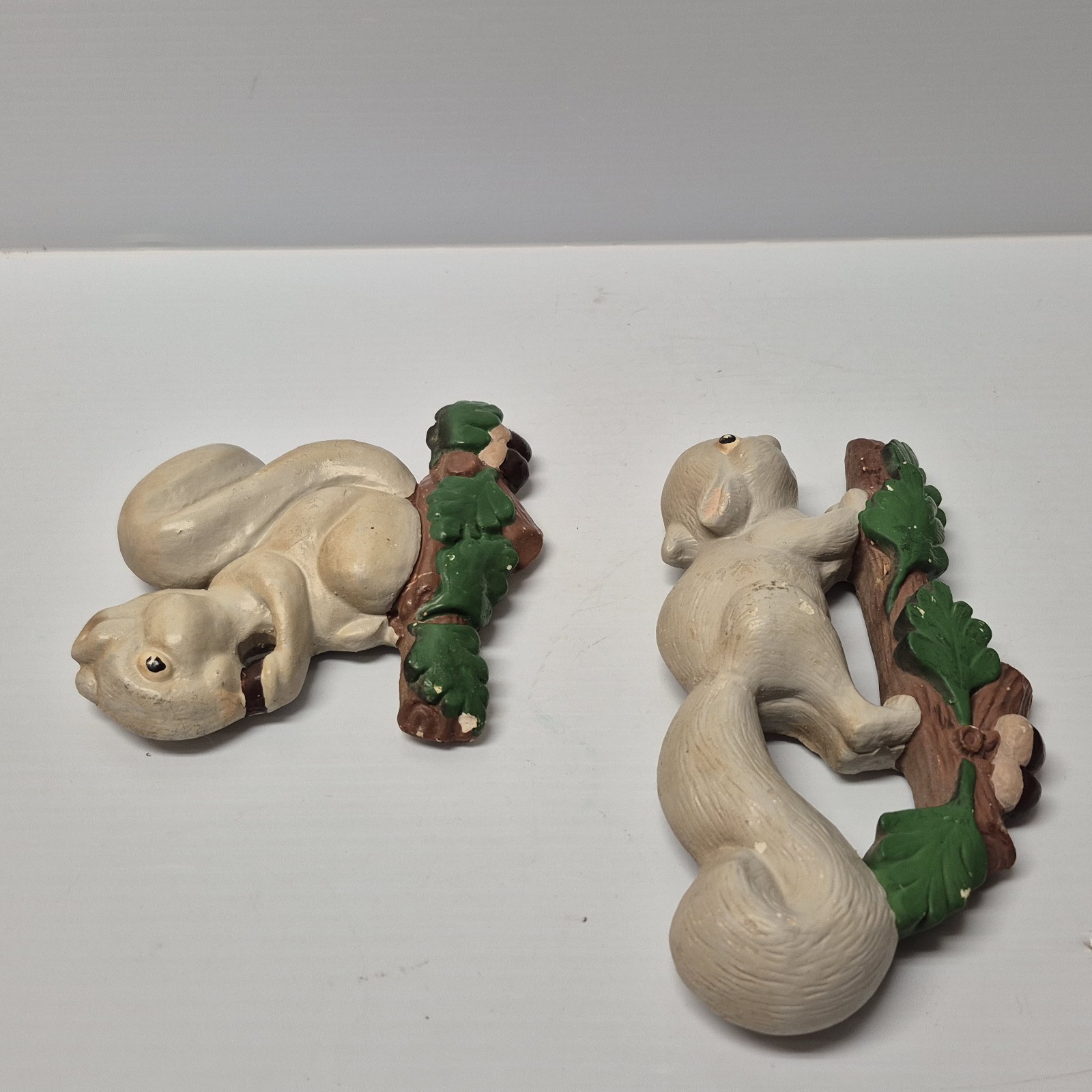 PAIR Vintage Kitschy Chipmunk Squirrel Figurines Set Woodland Chalkware Plaster
