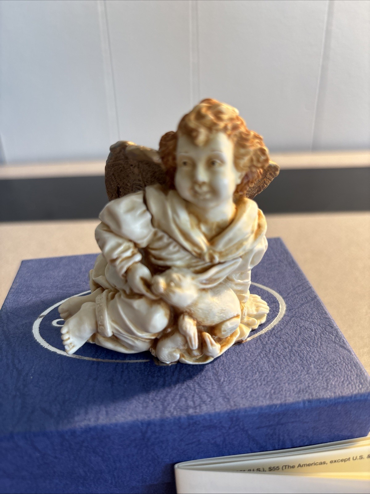 HARMONY KINGDOM Angelique Joie de Vivre Angel W/Bunny Box Figurine, Retired.