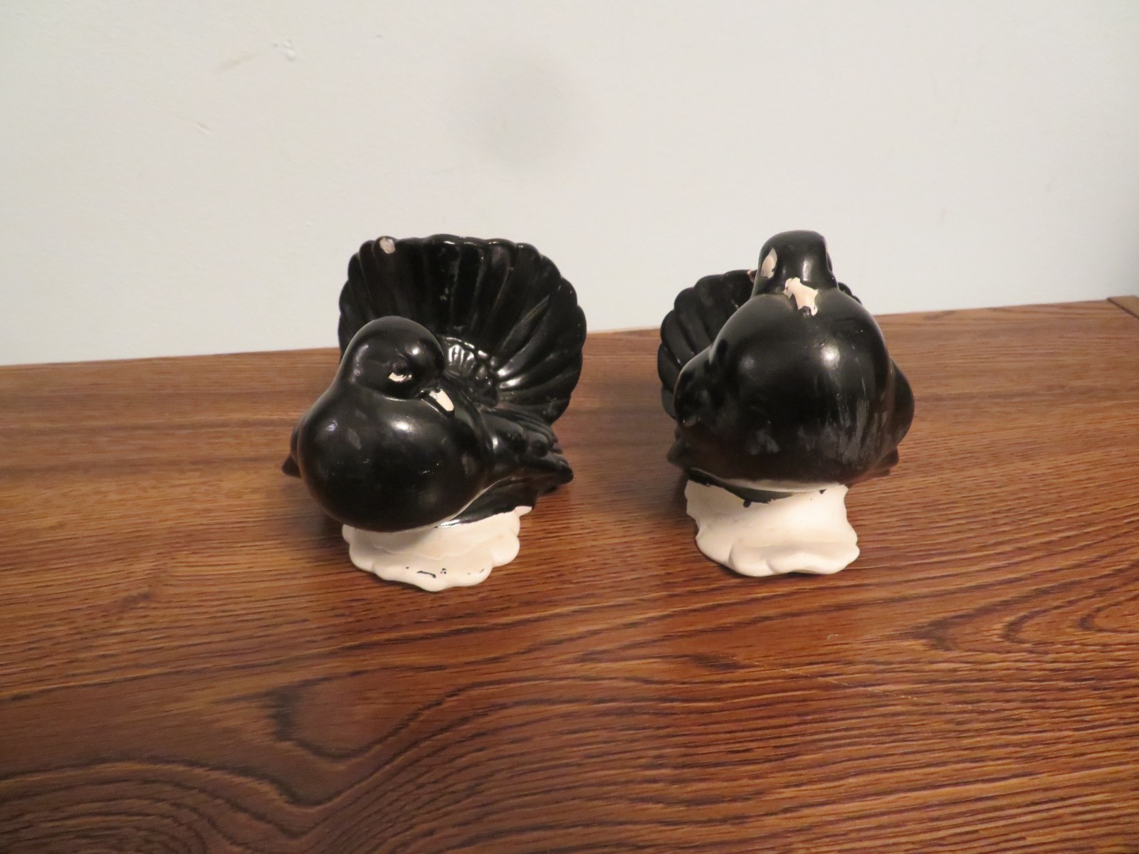 Vintage Chalkware Turkey Figurines Black Set of 2, 4″ Tall Good Cond