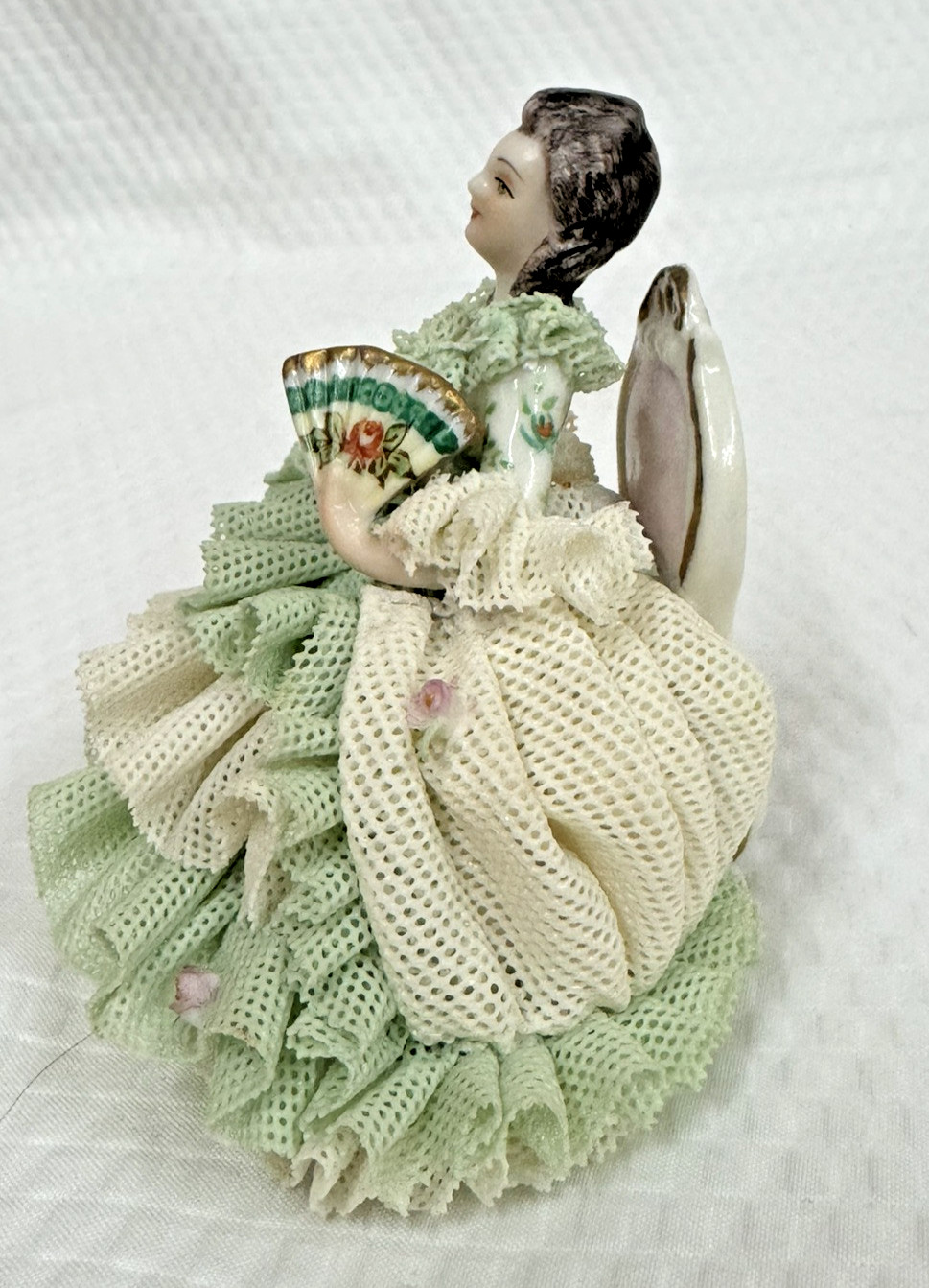 Vintage Volkstedt MV~IRISH DRESDEN ~ELIZA~LACE Figurine~MZ Emerald Collection