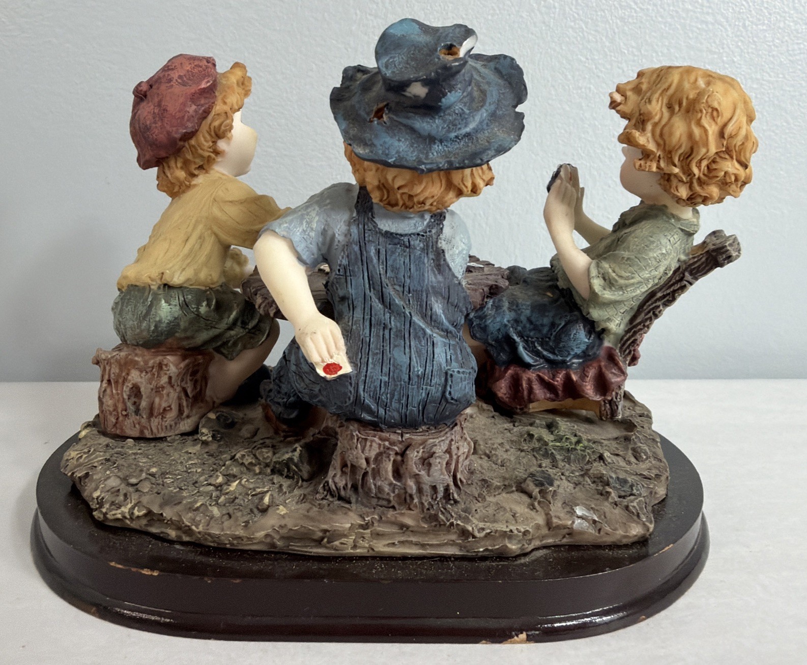 Boys Gambling Cheating At Cards Figurine Sculpture Vintage