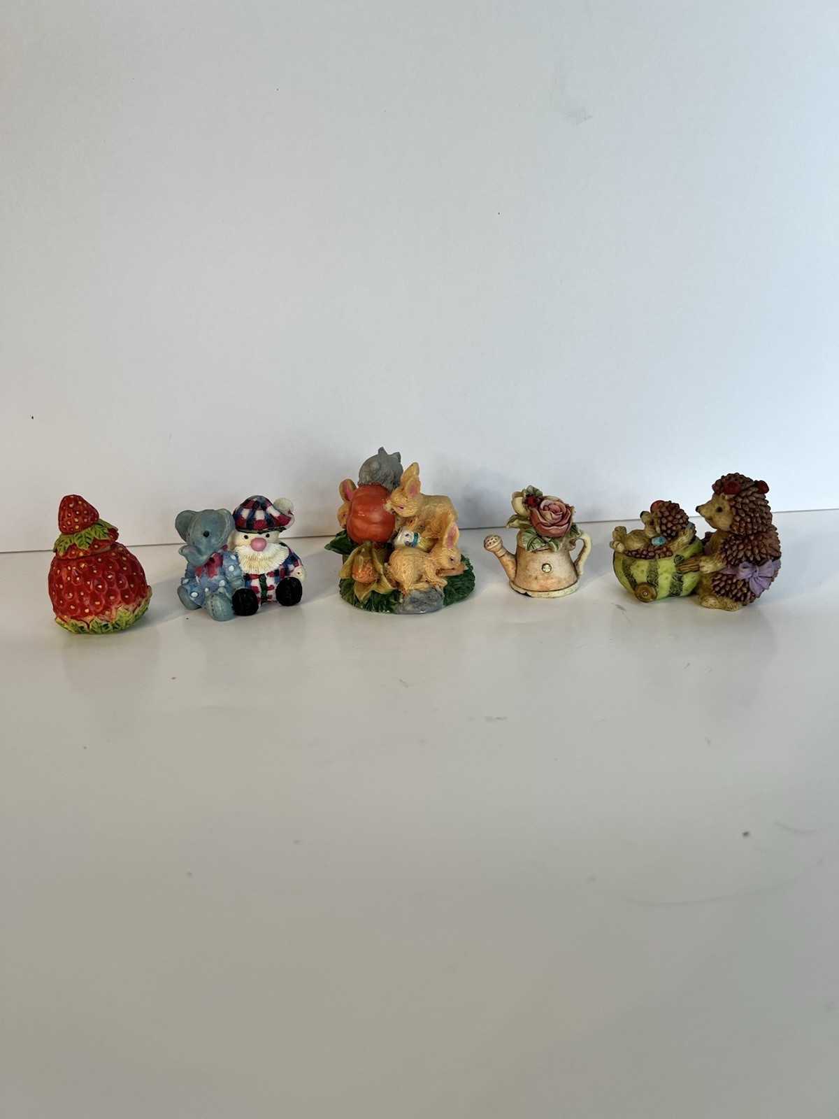 Mixed Lot 5 Mini Resin Figurines Trinket Box Hedgehog Rabbits Bear