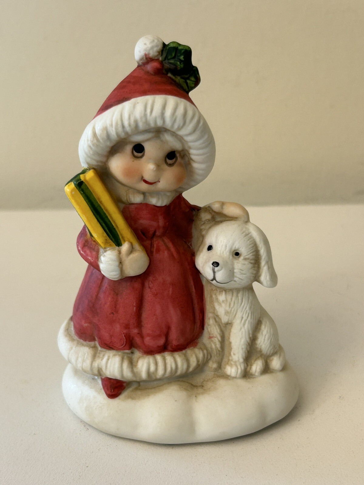 Vintage Brinn’s Christmas Girl Child Figurine Figure with Puppy Dog 6″ Adorable