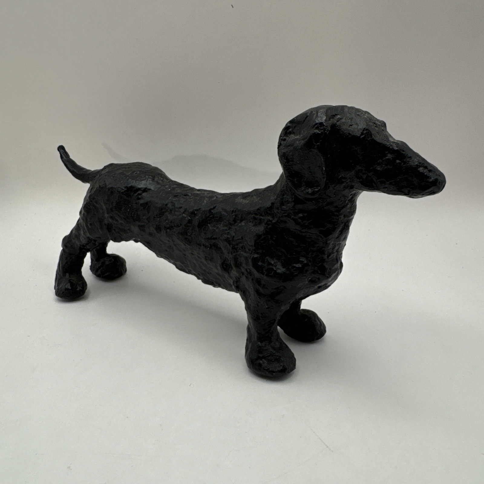 Cast Iron Dachshund Figurine Door Stop Paperweight With Textured Hammered Finish