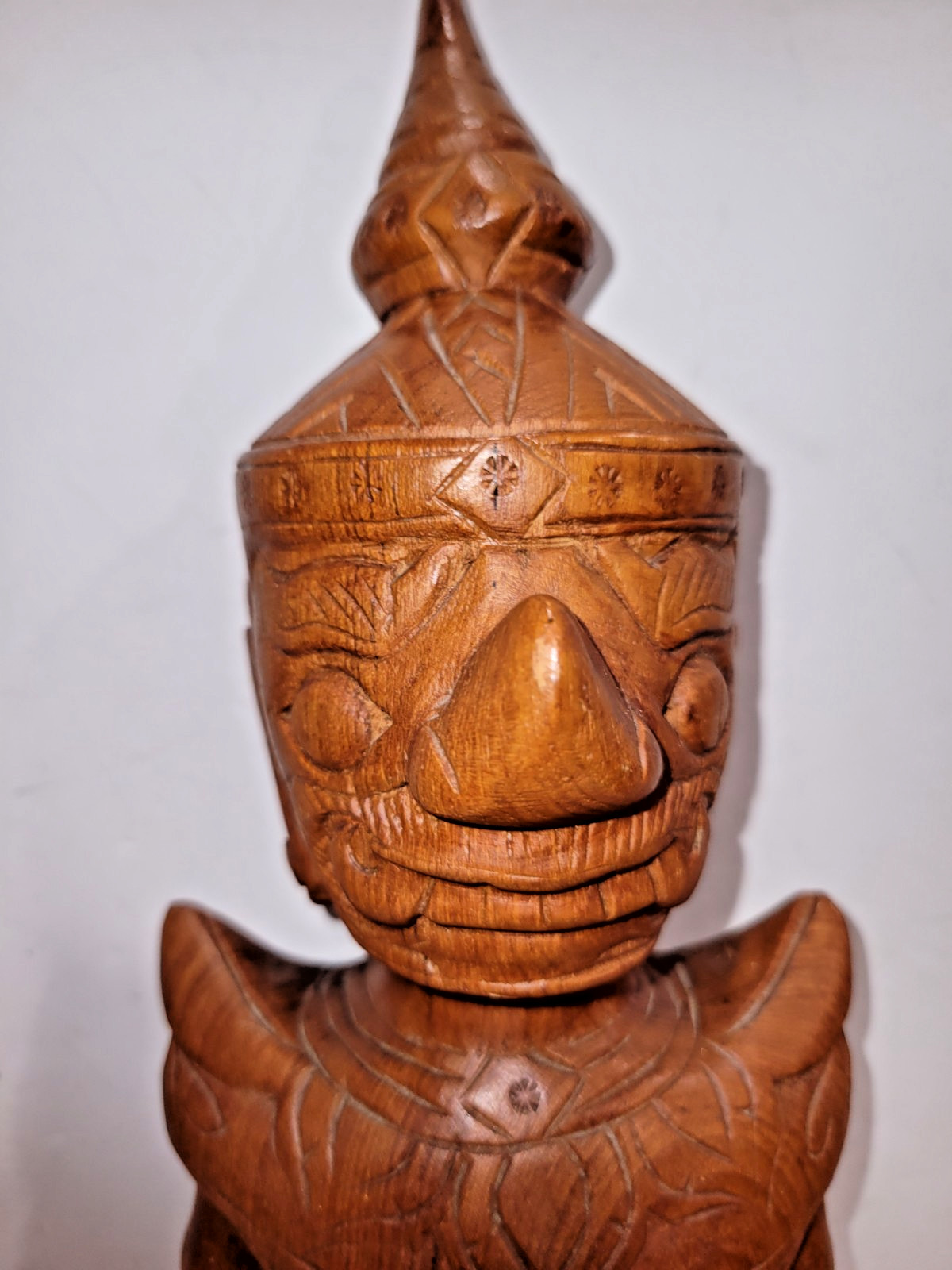 Vtg Lg 20″ Yaksha Thai Temple Guard Statue Hand-Carved Teak Wood Guardian Deity
