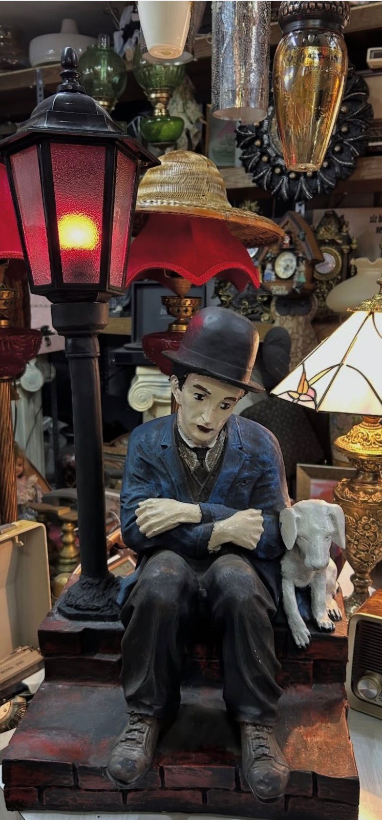 Charlie Chaplin Figur Statue Dekoration Skulptur Stehlampe Stehleuchte Fan Deko