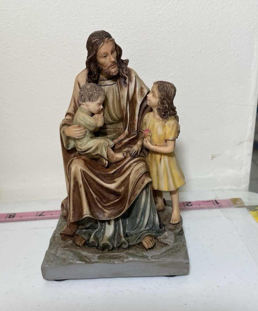 Painted Resin Religious Jesus w/ Children Figurine Multicolor, Adult, 6 in Tall