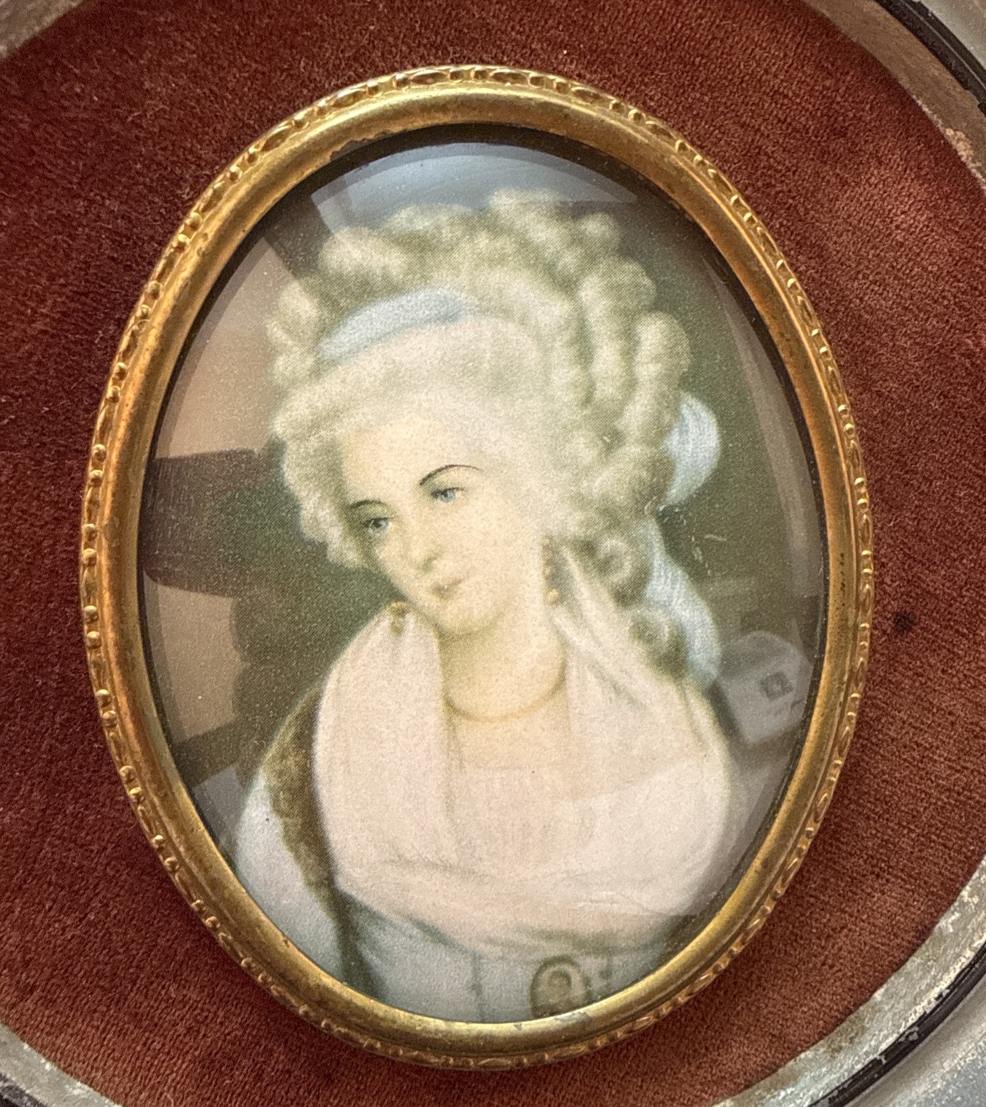 Vintage Miniature Portrait Of A Court Lady, Mrs. Chaplin By George Romney.