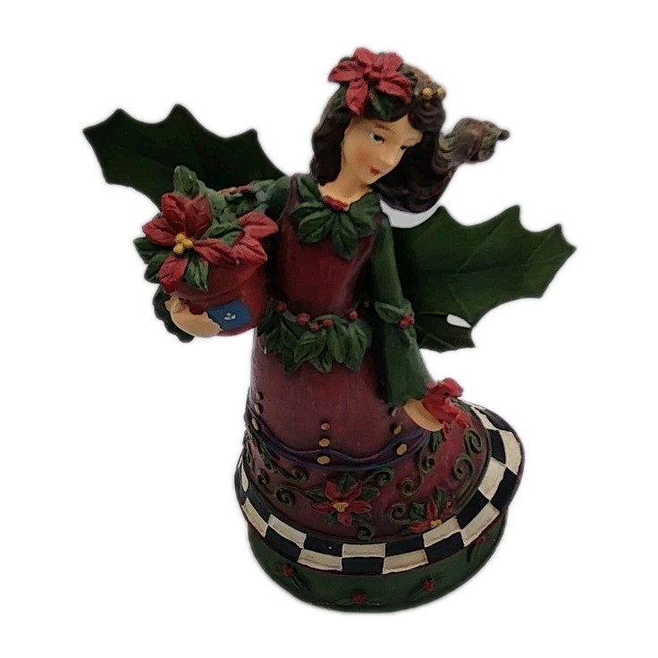 Resin GARDEN ANGEL Figurine Ornament Christmas Poinsettia Checkered READ!!!