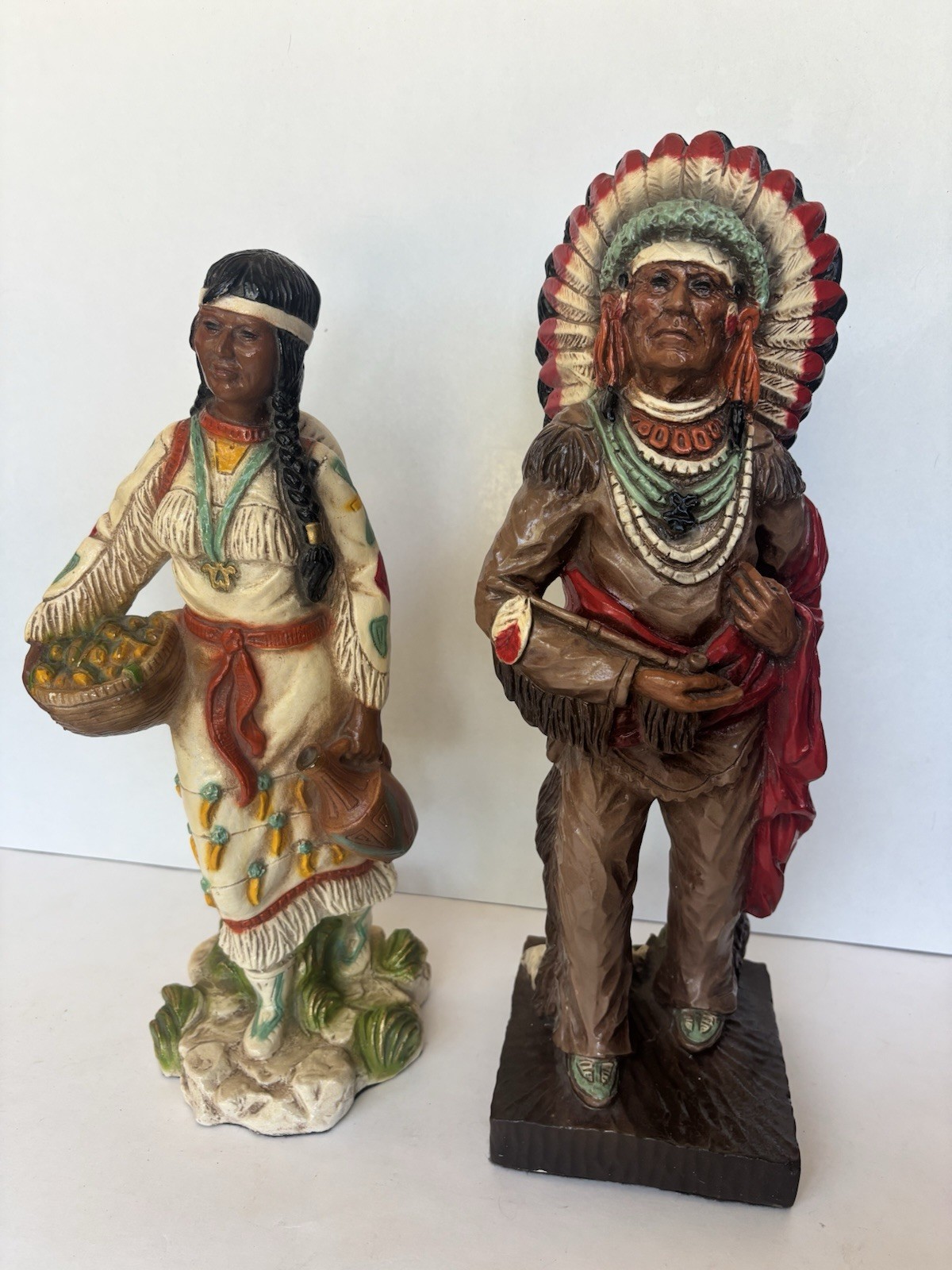 Vintage Universal Statuary Corp. 1978 Native American Woman & Child /1976 Chief