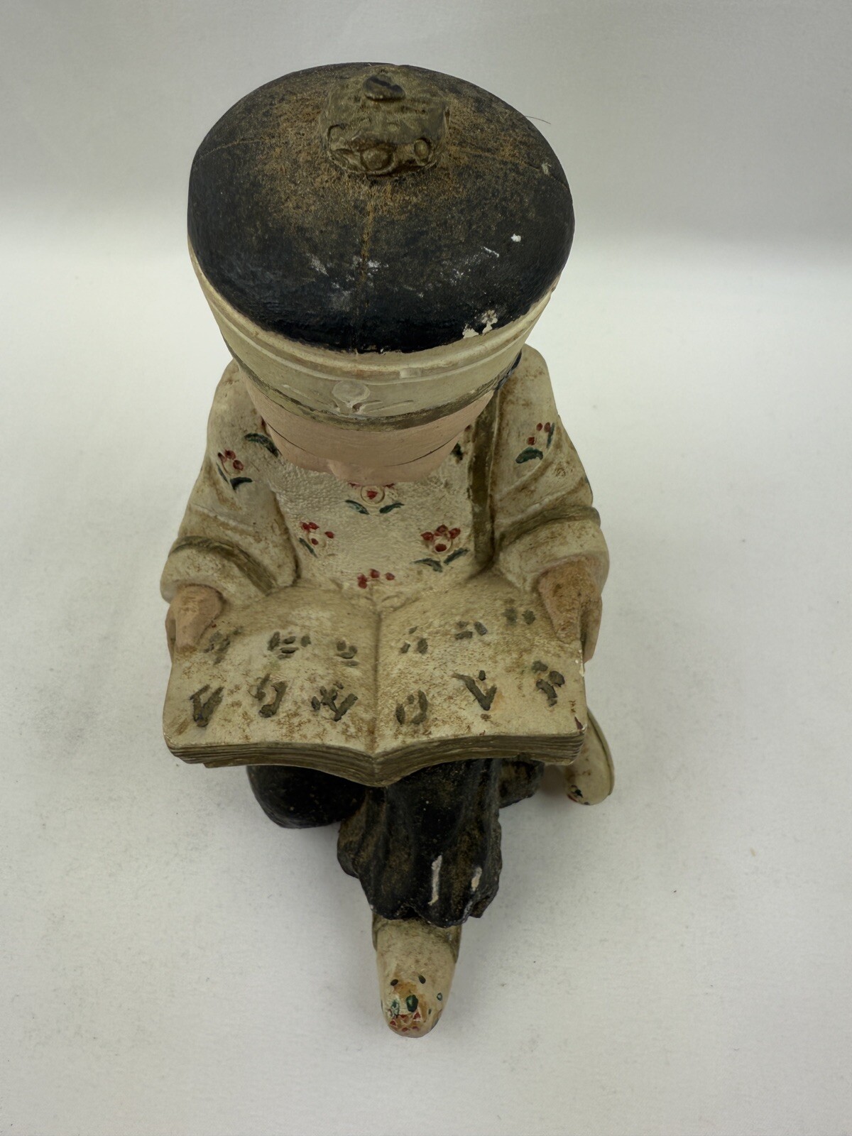 Vintage Pair of Asian Girl & Boy Reading a Book Chalk Ware Figures