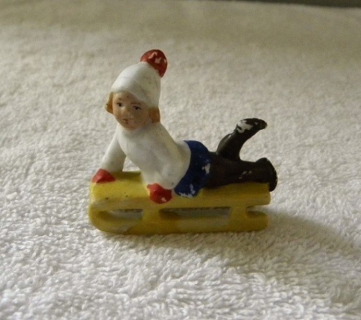 Vintage Little Girl on a Sled, Sledding, Marked Germany