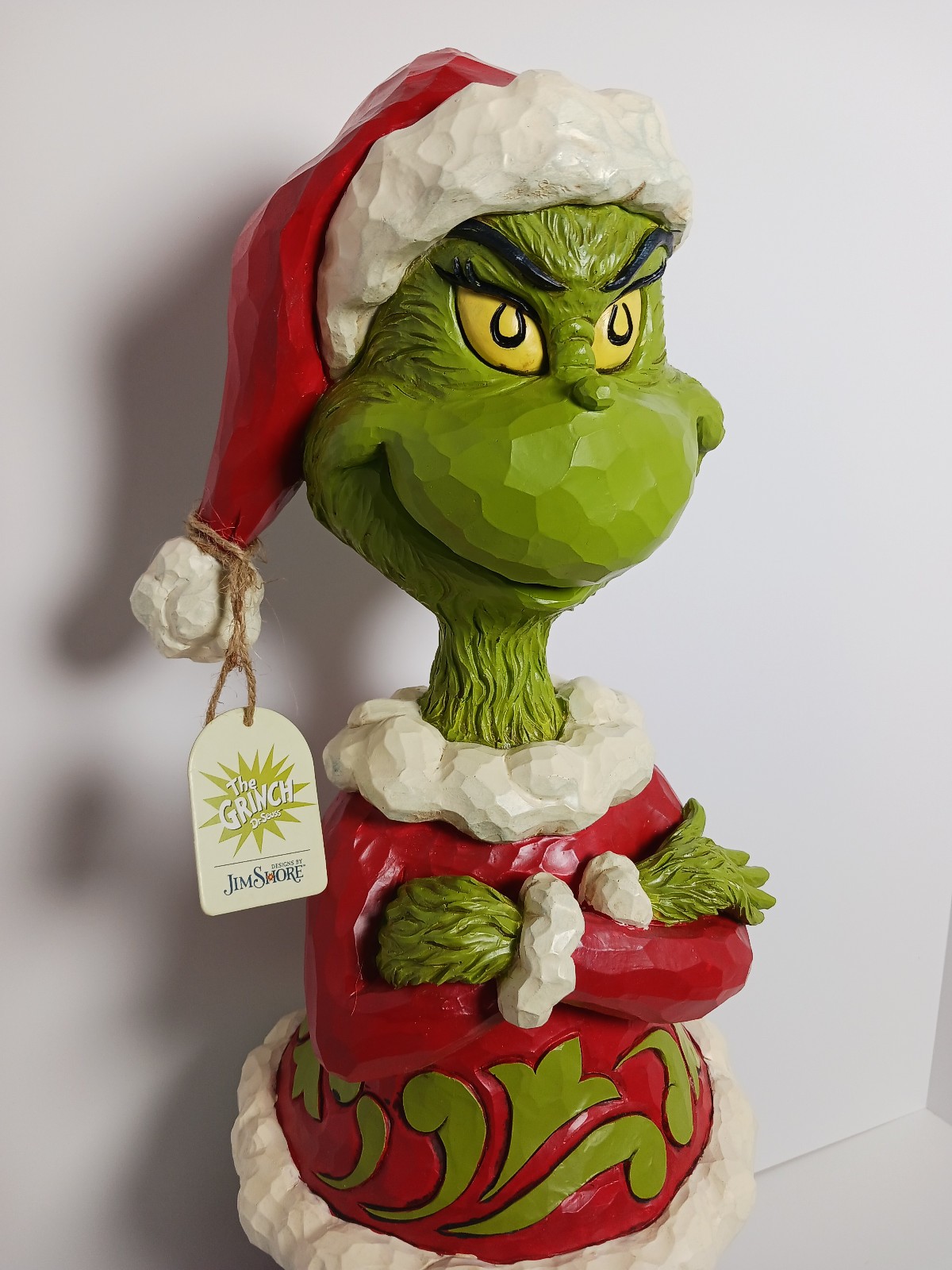Jim Shore Dr Seuss Enesco 20″ Grinch Santa Hat Arms Folded Christmas LARGE