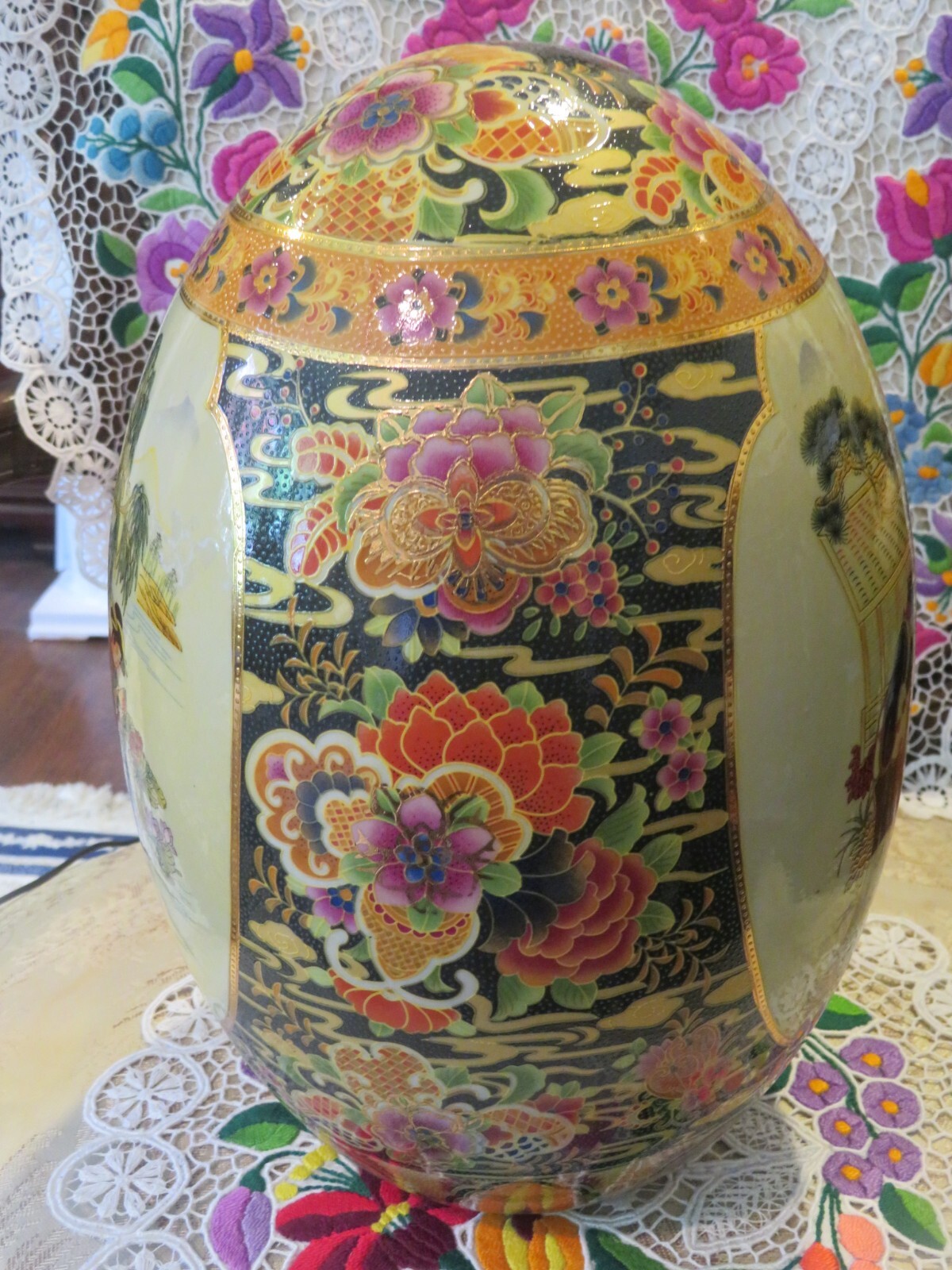 Unique Vintage Satsuma 12 1/2 Inch Ceramic Egg – Hand Painted
