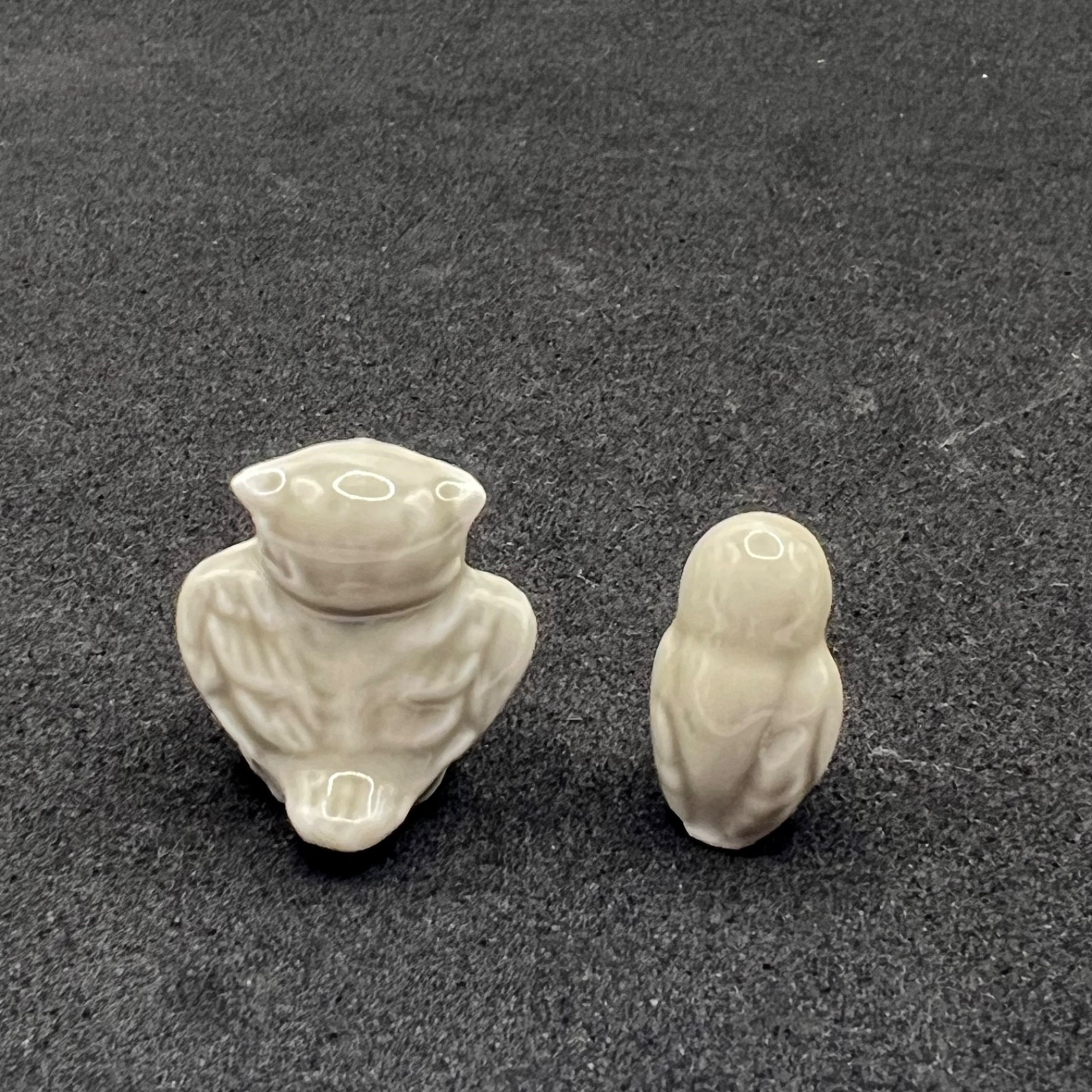 Mid Century Bone China Owl Figurine Pair Vintage Japan Miniature Bird Sticker