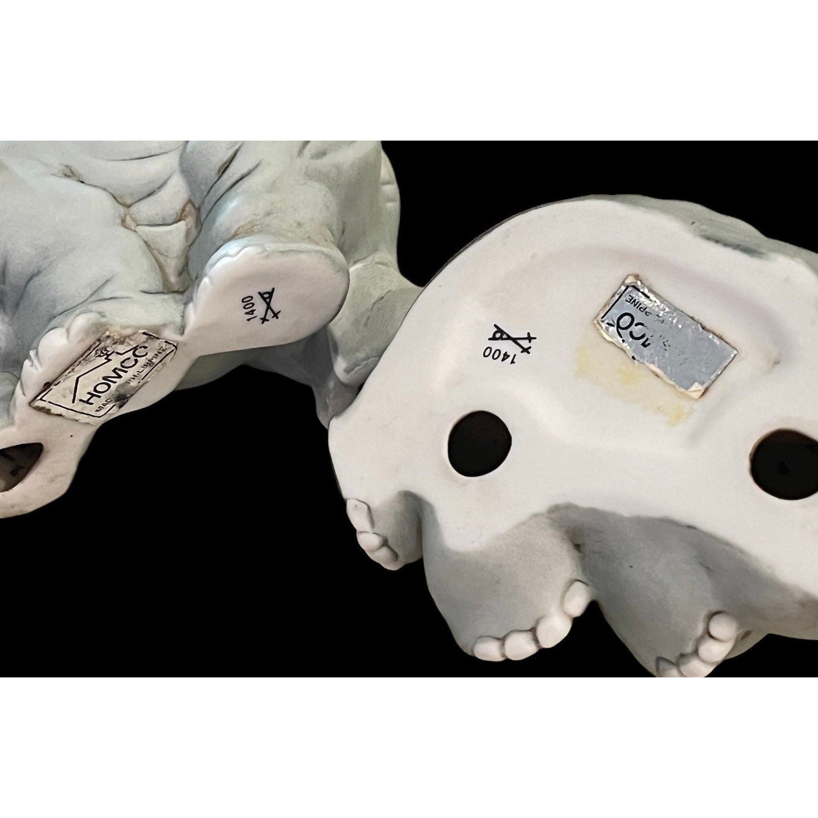Homco Elephant Figurine Set 2 Porcelain Number 1400 Pair Baby Wild Zoo Animals