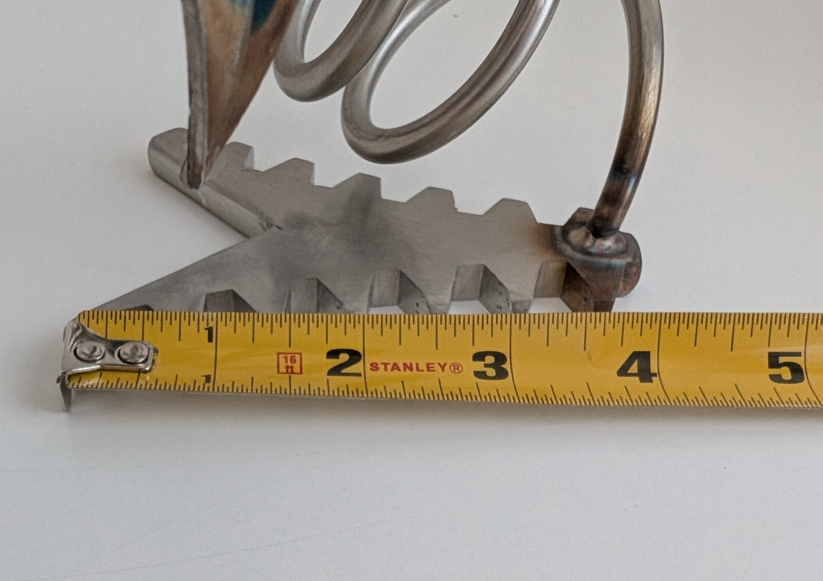 Brutalist flower sculpture recycled art blue silver tone metal tree unique