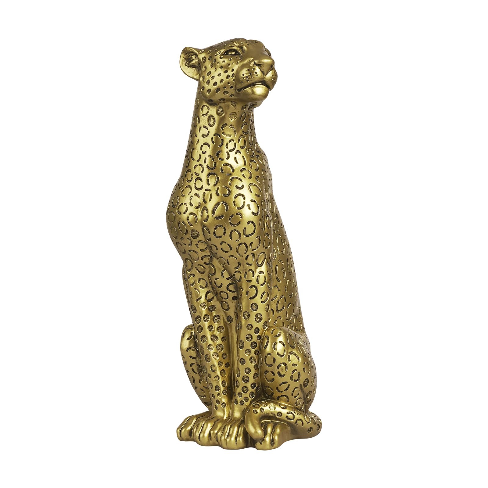 Modern Polyresin 11″ H Gold Cheetah Figurine Sitting Home Decor Realistic Ant…