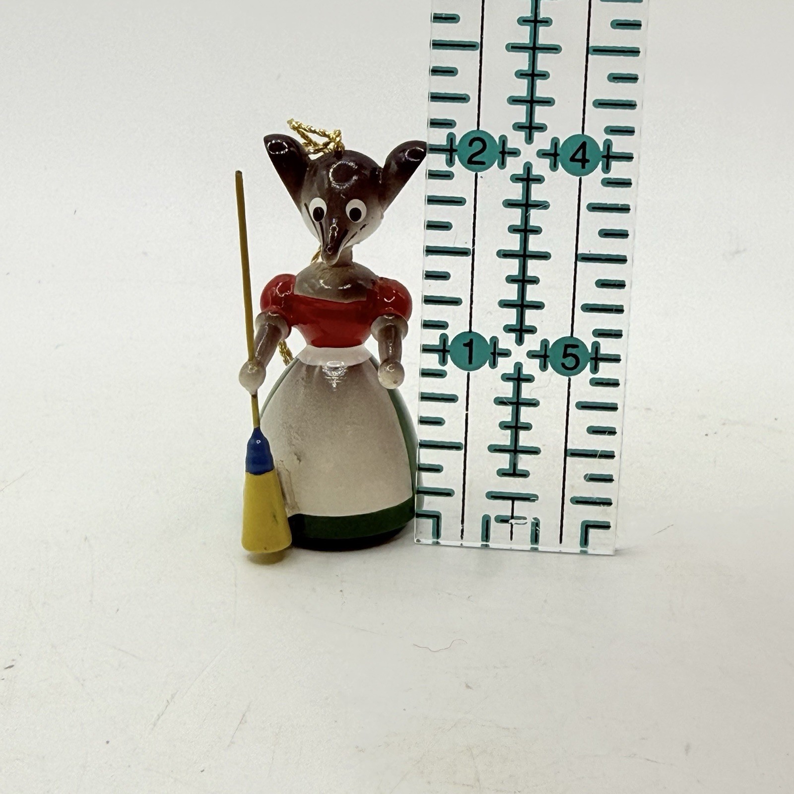 Vintage Goula Spain Hand Painted Wooden Mouse Maid Figurine 2” Rustic Kitchy