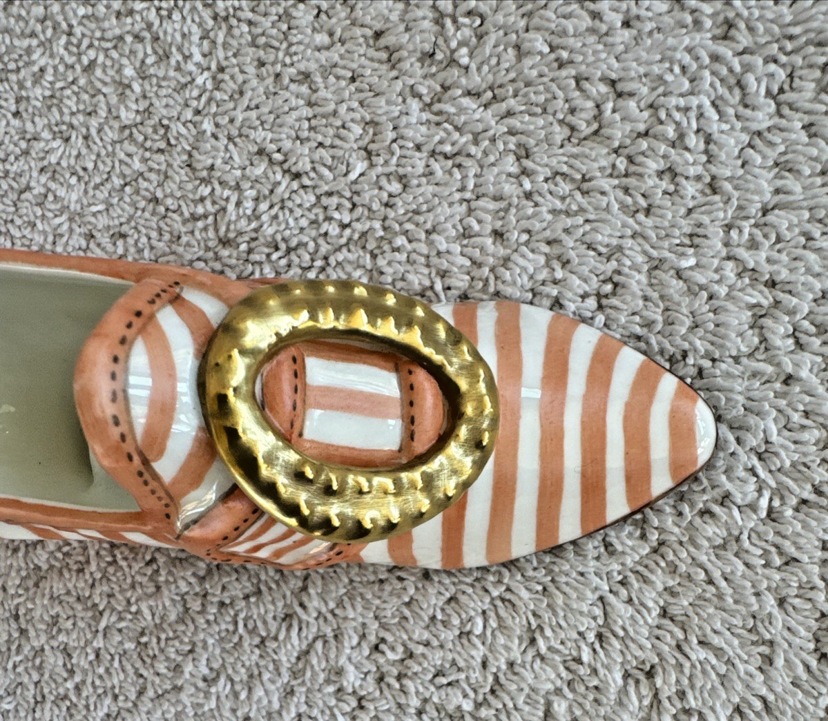 Gainsborough Fine Bone China Shoe Orange & White Stripe Wendy Lankester Design