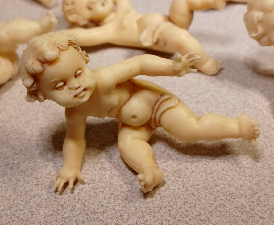 Vintage Tumbling Cherub Angels Figure Italy Plastic Lot Of 6