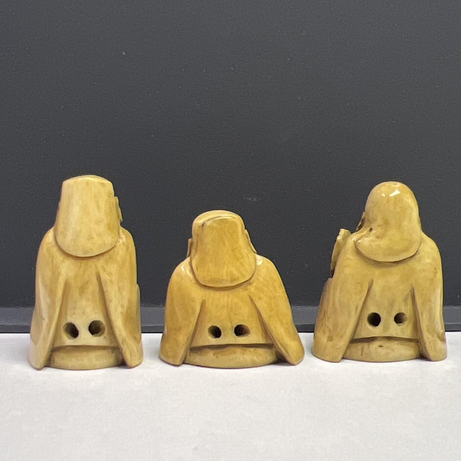 3x VINTAGE CARVED FIGURINE GODS OF WISDOM Made Of RESIN / JAPAN #A